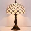 imageWERFACTORY Tiffany Lamp Cream Amber Stained Glass Bead Table Lamp Desk Bedside Reading Light 12X12X18 Inches Deco Bedroom Living Room Home Office S005 Series