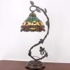 imageWERFACTORY Tiffany Lamp Green Yellow Stained Glass Dragonfly Style Table Lamp Metal Leaf Base 8X10X21 Inches Desk Light Decor Small Space Bedroom Home Office S009G Series