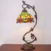imageWERFACTORY Tiffany Lamp Green Yellow Stained Glass Dragonfly Style Table Lamp Metal Leaf Base 8X10X21 Inches Desk Light Decor Small Space Bedroom Home Office S009G Series