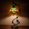imageWERFACTORY Tiffany Lamp Green Yellow Stained Glass Dragonfly Style Table Lamp Metal Leaf Base 8X10X21 Inches Desk Light Decor Small Space Bedroom Home Office S009G Series