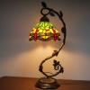 imageWERFACTORY Tiffany Lamp Green Yellow Stained Glass Dragonfly Style Table Lamp Metal Leaf Base 8X10X21 Inches Desk Light Decor Small Space Bedroom Home Office S009G Series