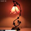 imageWERFACTORY Tiffany Lamp Pink Stained Glass Table Lamp Metal Leaf Table Desk Reading Light 8X10X21 Inches Decor Small Space Bedroom Home Office S701 Series