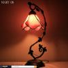 imageWERFACTORY Tiffany Lamp Pink Stained Glass Table Lamp Metal Leaf Table Desk Reading Light 8X10X21 Inches Decor Small Space Bedroom Home Office S701 Series