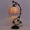 imageWERFACTORY Tiffany Lamp Pink Wisteria Style Stained Glass Table Desk Reading Light Metal Leaf Base 8X10X21 Inches Decor Small Space Bedroom Home Office S523P Series