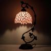 imageWERFACTORY Tiffany Lamp Pink Wisteria Style Stained Glass Table Desk Reading Light Metal Leaf Base 8X10X21 Inches Decor Small Space Bedroom Home Office S523P Series