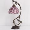 imageWERFACTORY Tiffany Lamp Pink Wisteria Style Stained Glass Table Desk Reading Light Metal Leaf Base 8X10X21 Inches Decor Small Space Bedroom Home Office S523P Series