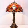 imageWERFACTORY Tiffany Lamp Red Liaison Stained Glass Table Lamp Desk Bedside Reading Light 12X12X18 Inches Decor Bedroom Living Room Home Office S160R Series