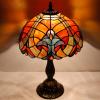 imageWERFACTORY Tiffany Lamp Red Liaison Stained Glass Table Lamp Desk Bedside Reading Light 12X12X18 Inches Decor Bedroom Living Room Home Office S160R Series