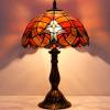 imageWERFACTORY Tiffany Lamp Red Liaison Stained Glass Table Lamp Desk Bedside Reading Light 12X12X18 Inches Decor Bedroom Living Room Home Office S160R Series