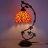 imageWERFACTORY Tiffany Lamp Red Wisteria Stained Glass Table Lamp Metal Leaf Base 8X10X21 Inches Desk Reading Light Decor Small Space Bedroom Home Office S523R Series
