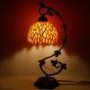 imageWERFACTORY Tiffany Lamp Red Wisteria Stained Glass Table Lamp Metal Leaf Base 8X10X21 Inches Desk Reading Light Decor Small Space Bedroom Home Office S523R Series