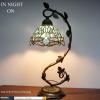 imageWERFACTORY Tiffany Lamp Sea Blue Stained Glass Dragonfly Style Desk Reading Light Metal Leaf Table Lamp Base 8X10X21 Inches Decor Small Space Bedside Bedroom Home Office S147 Series