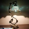 imageWERFACTORY Tiffany Lamp Sea Blue Stained Glass Dragonfly Style Desk Reading Light Metal Leaf Table Lamp Base 8X10X21 Inches Decor Small Space Bedside Bedroom Home Office S147 Series