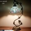 imageWERFACTORY Tiffany Lamp Sea Blue Stained Glass Dragonfly Style Desk Reading Light Metal Leaf Table Lamp Base 8X10X21 Inches Decor Small Space Bedside Bedroom Home Office S147 Series