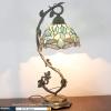 imageWERFACTORY Tiffany Lamp Sea Blue Stained Glass Dragonfly Style Desk Reading Light Metal Leaf Table Lamp Base 8X10X21 Inches Decor Small Space Bedside Bedroom Home Office S147 Series