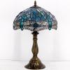 imageWERFACTORY Tiffany Lamp Sea Blue Stained Glass Table Lamp 12X12X18 Inches Dragonfly Style Desk Reading Light S147 Series