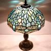imageWERFACTORY Tiffany Lamp Sea Blue Stained Glass Table Lamp 12X12X18 Inches Dragonfly Style Desk Reading Light S147 Series