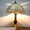 imageWERFACTORY Tiffany Lamp Sea Blue Stained Glass Table Lamp 12X12X18 Inches Dragonfly Style Desk Reading Light S147 Series