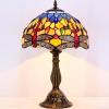 imageWERFACTORY Tiffany Lamp Stained Glass Bedside Table Lamp Orange Blue Dragonfly Style Reading Desk Light 12X12X18 Inches Decor Bedroom Living Room Home Office S168 Series