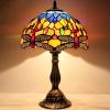 imageWERFACTORY Tiffany Lamp Stained Glass Bedside Table Lamp Orange Blue Dragonfly Style Reading Desk Light 12X12X18 Inches Decor Bedroom Living Room Home Office S168 Series