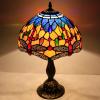 imageWERFACTORY Tiffany Lamp Stained Glass Bedside Table Lamp Orange Blue Dragonfly Style Reading Desk Light 12X12X18 Inches Decor Bedroom Living Room Home Office S168 Series