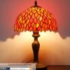 imageWERFACTORY Tiffany Lamp Stained Glass Table Lamp Red Wisteria Style Desk Bedside Reading Light 12X12X18 Inches Deco Bedroom Living Room Home Office S523R Series A
