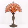 imageWERFACTORY Tiffany Lamp Stained Glass Table Lamp Red Wisteria Style Desk Bedside Reading Light 12X12X18 Inches Deco Bedroom Living Room Home Office S523R Series A