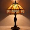 imageWERFACTORY Tiffany Lamp Yellow Hexagon Stained Glass Mission Style Table Lamp Desk Bedside Reading Light 12X10X18 Inches Decor Bedroom Living Room Home Office S011 Series