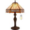 imageWERFACTORY Tiffany Lamp Yellow Hexagon Stained Glass Mission Style Table Lamp Desk Bedside Reading Light 12X10X18 Inches Decor Bedroom Living Room Home Office S011 Series