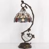 imageWERFACTORY Tiffany Style Lamp Amber Stained Glass Dragonfly Table Lamp Metal Leaf Base 8X10X21 Inches Desk Light Decor Small Space Bedroom Home Office S557 Series