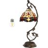 imageWERFACTORY Tiffany Style Lamp Amber Stained Glass Dragonfly Table Lamp Metal Leaf Base 8X10X21 Inches Desk Light Decor Small Space Bedroom Home Office S557 Series