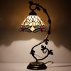 imageWERFACTORY Tiffany Style Lamp Amber Stained Glass Dragonfly Table Lamp Metal Leaf Base 8X10X21 Inches Desk Light Decor Small Space Bedroom Home Office S557 Series