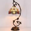 imageWERFACTORY Tiffany Style Lamp Amber Stained Glass Dragonfly Table Lamp Metal Leaf Base 8X10X21 Inches Desk Light Decor Small Space Bedroom Home Office S557 Series