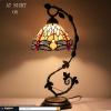 imageWERFACTORY Tiffany Style Lamp Amber Stained Glass Dragonfly Table Lamp Metal Leaf Base 8X10X21 Inches Desk Light Decor Small Space Bedroom Home Office S557 Series