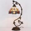 imageWERFACTORY Tiffany Style Lamp Amber Stained Glass Dragonfly Table Lamp Metal Leaf Base 8X10X21 Inches Desk Light Decor Small Space Bedroom Home Office S557 Series