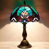 imageWERFACTORY Tiffany Style Lamp Green Liaison Stained Glass Bedside Table Lamp Reading Desk Light 12X12X18 Inches Decor Nightstand Bedroom Living Room Home Office S160G Series