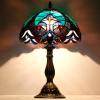 imageWERFACTORY Tiffany Style Lamp Green Liaison Stained Glass Bedside Table Lamp Reading Desk Light 12X12X18 Inches Decor Nightstand Bedroom Living Room Home Office S160G Series