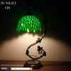 imageWERFACTORY Tiffany Style Lamp Green Wisteria Stained Glass Table Desk Reading Light Metal Leaf Base 8X10X21 Inches Decor Small Space Bedroom Home Office S523 Series