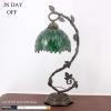 imageWERFACTORY Tiffany Style Lamp Green Wisteria Stained Glass Table Desk Reading Light Metal Leaf Base 8X10X21 Inches Decor Small Space Bedroom Home Office S523 Series