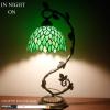 imageWERFACTORY Tiffany Style Lamp Green Wisteria Stained Glass Table Desk Reading Light Metal Leaf Base 8X10X21 Inches Decor Small Space Bedroom Home Office S523 Series