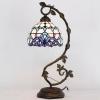 imageWERFACTORY Tiffany Style Lamp White Blue Stained Glass Table Lamp Reading Desk Light Metal Leaf Base 8X10X21 Inches Decor Small Space Bedside Bedroom Home Office S003B Series