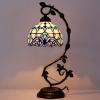 imageWERFACTORY Tiffany Style Lamp White Blue Stained Glass Table Lamp Reading Desk Light Metal Leaf Base 8X10X21 Inches Decor Small Space Bedside Bedroom Home Office S003B Series