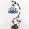 imageWERFACTORY Tiffany Style Lamp White Blue Stained Glass Table Lamp Reading Desk Light Metal Leaf Base 8X10X21 Inches Decor Small Space Bedside Bedroom Home Office S003B Series