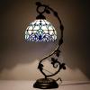 imageWERFACTORY Tiffany Style Lamp White Blue Stained Glass Table Lamp Reading Desk Light Metal Leaf Base 8X10X21 Inches Decor Small Space Bedside Bedroom Home Office S003B Series