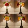 imageWERFACTORY Tiffany Style Table Lamp Stained Glass Bedside Lamp Red Rose Desk Reading Light 10X10X18 Inches Decor Bedroom Living Room Home Office S001 Series