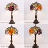 imageWERFACTORY Tiffany Style Table Lamp Stained Glass Bedside Lamp Red Rose Desk Reading Light 10X10X18 Inches Decor Bedroom Living Room Home Office S001 Series