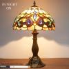 imageWERFACTORY Tiffany Style Table Lamp Stained Glass Serenity Victorian Bedside Lamp Desk Reading Light 12X12X18 Inches Decor Bedroom Living Room Home Office S021 Series