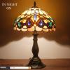 imageWERFACTORY Tiffany Style Table Lamp Stained Glass Serenity Victorian Bedside Lamp Desk Reading Light 12X12X18 Inches Decor Bedroom Living Room Home Office S021 Series