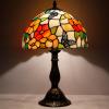 imageWERFACTORY Tiffany Table Lamp Bedside Pink Stained Glass Lamp Butterfly Style Reading Desk Light 12X12X18 Inches Decor Bedroom Living Room Home Office S275 Series