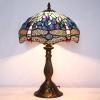 imageWERFACTORY Tiffany Table Lamp Blue Stained Glass Dragonfly Style Desk Bedside Reading Light 12X12X18 Inches Decor Bedroom Living Room Home Office S631 Series